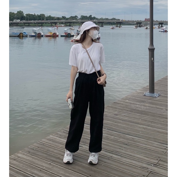 Quần ống suông - Quần nhung tăm nữ, nam, unisex HOMIES nút gài