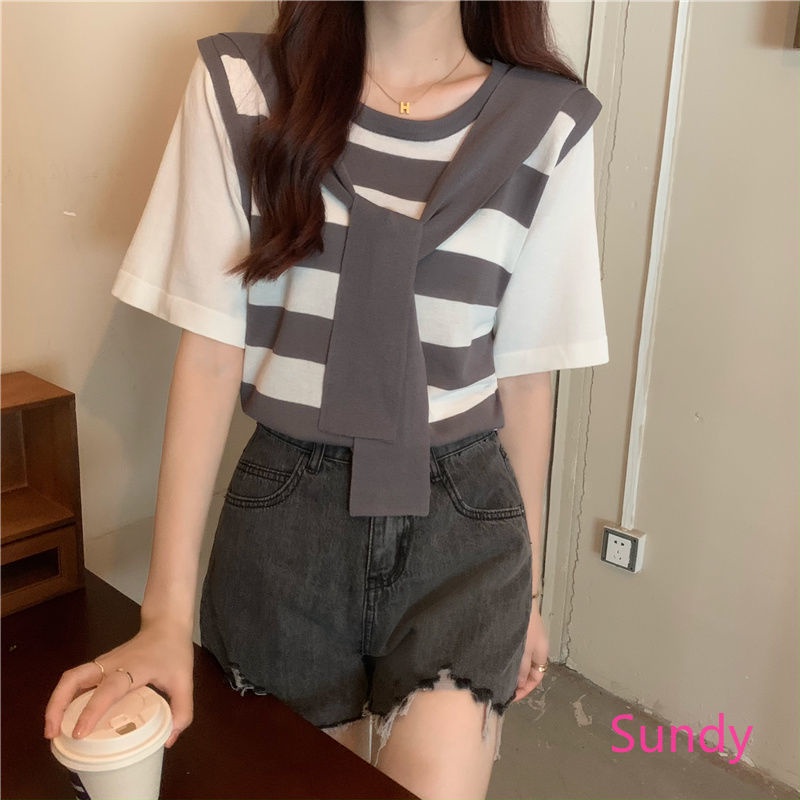 Áo Sơ Mi Tay Ngắn Kẻ Sọc Thời Trang Mùa Hè Cho Nữ