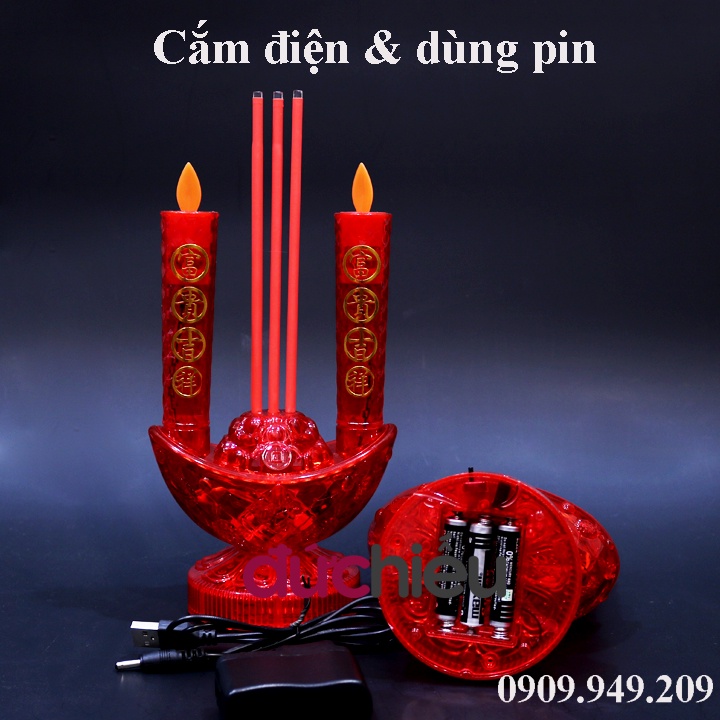 Đèn dầu LED điện tử dùng pin ( 1 cây ), đèn để bàn thờ gia tiên, đèn thờ cúng