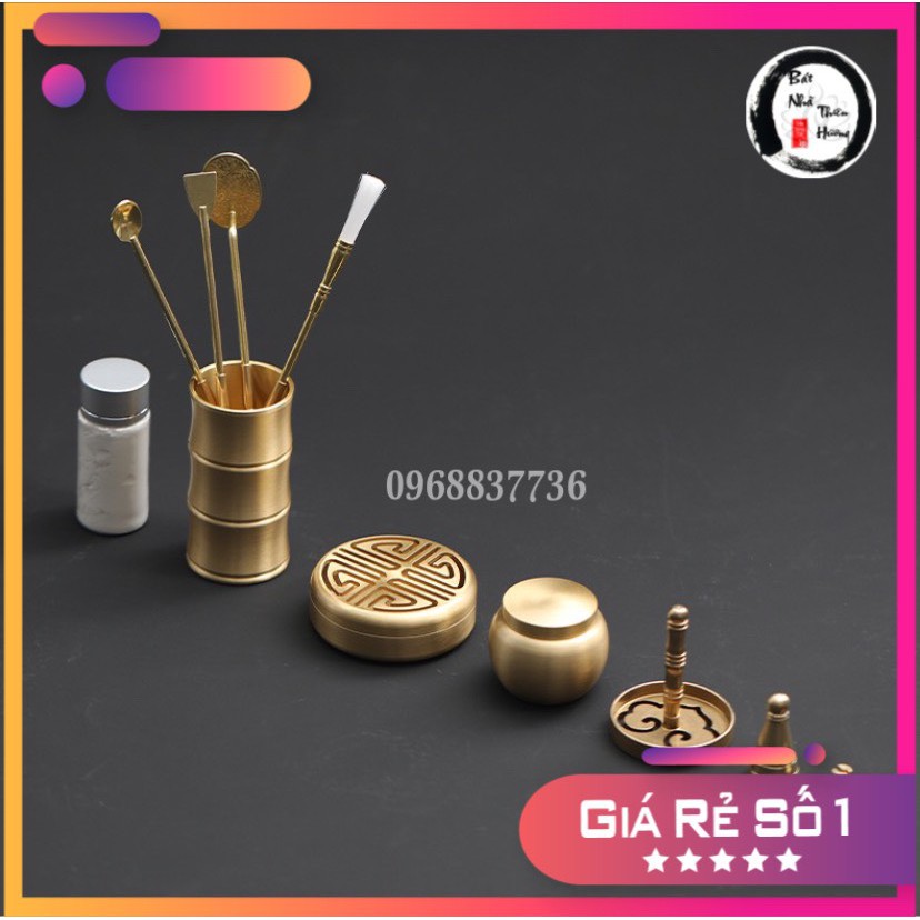 Bộ dụng cụ tạo hình khuôn đốt bột trầm hương xông trầm nụ bằng đồng nguyên chất