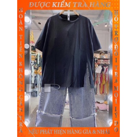 Sét Áo xẻ hông trơn+ quần bò ống rộng rua gấu ODE878 phamdu
