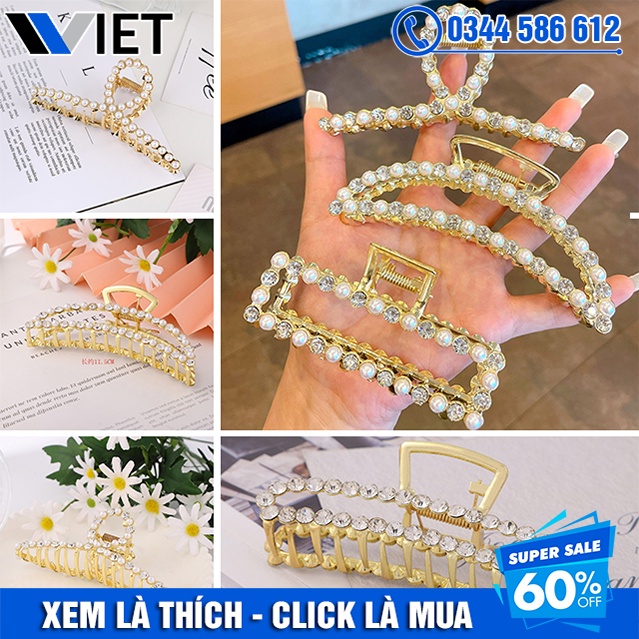 Kẹp Tóc Kim Loại Đính Đá Và NTrai Bản To Màu Mạ Vàng Bắt Mắt Thu Hút Mọi Ánh Nhìn