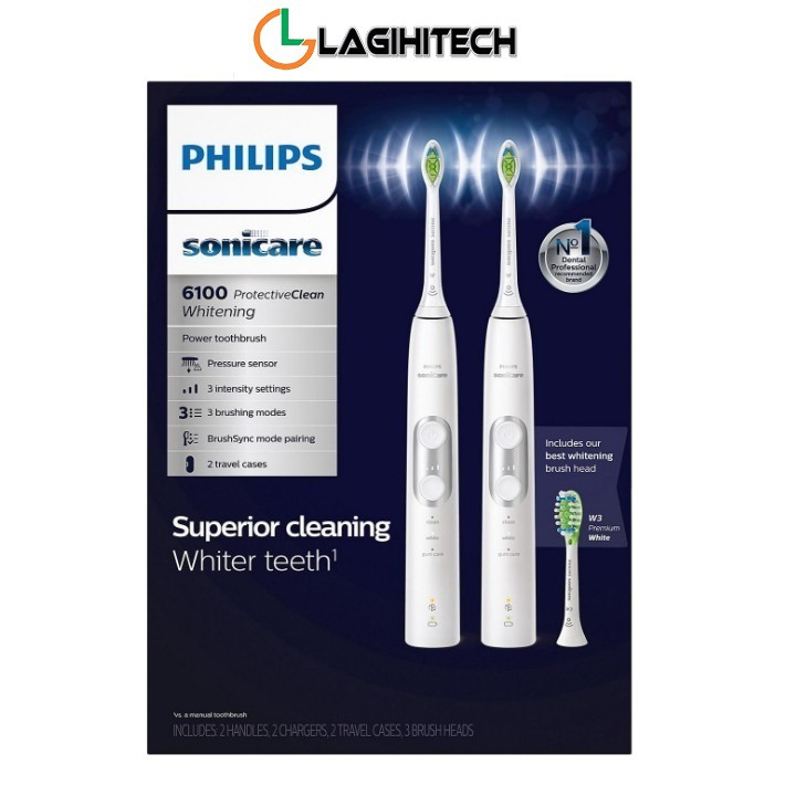 Bàn chải đánh răng điện Philips Sonicare ProtectiveClean 6100 (Màu Ngẫu Nhiên) - Chính Hãng Philips (Bảo Hành 3 tháng)