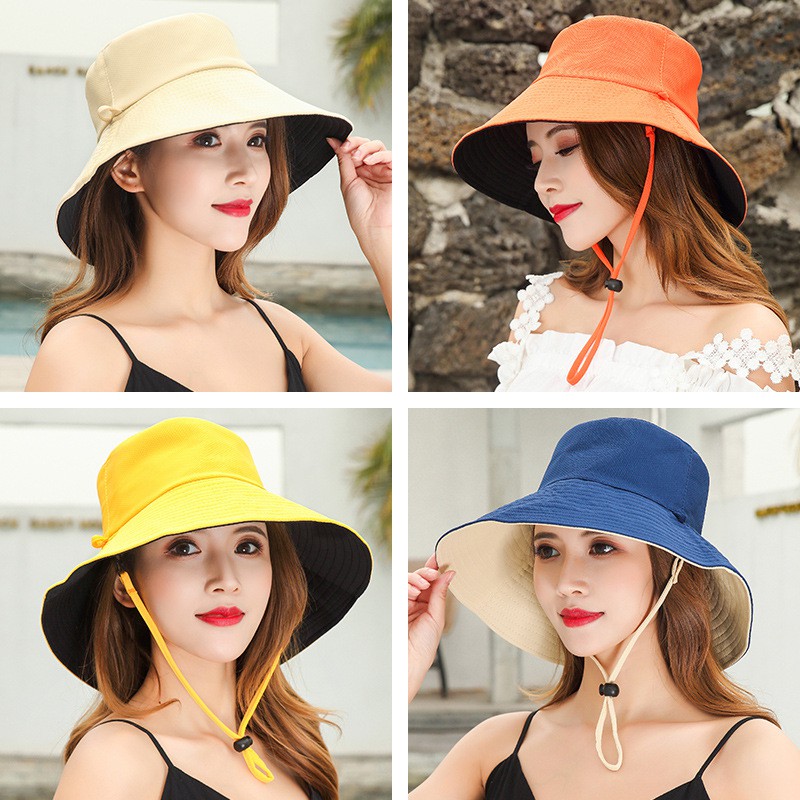 Nón Bucket 2 Mặt Vành Rộng Thời Trang Hàn Quốc 2V