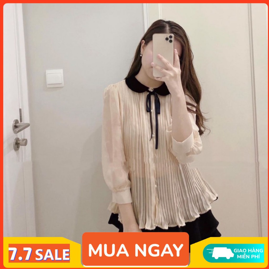 Áo sơ mi voan kiểu đẹp, dập ly, cổ sen nơ điệu đà, phong cách nữ tính, giao hàng nhanh, freeship