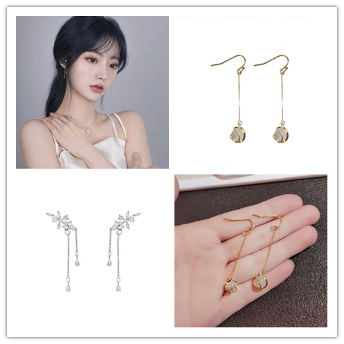 Khuyên Tai Dáng Dài Phối Cánh Thiên Thần Đính Đá Zircon Thời Trang Hàn Quốc