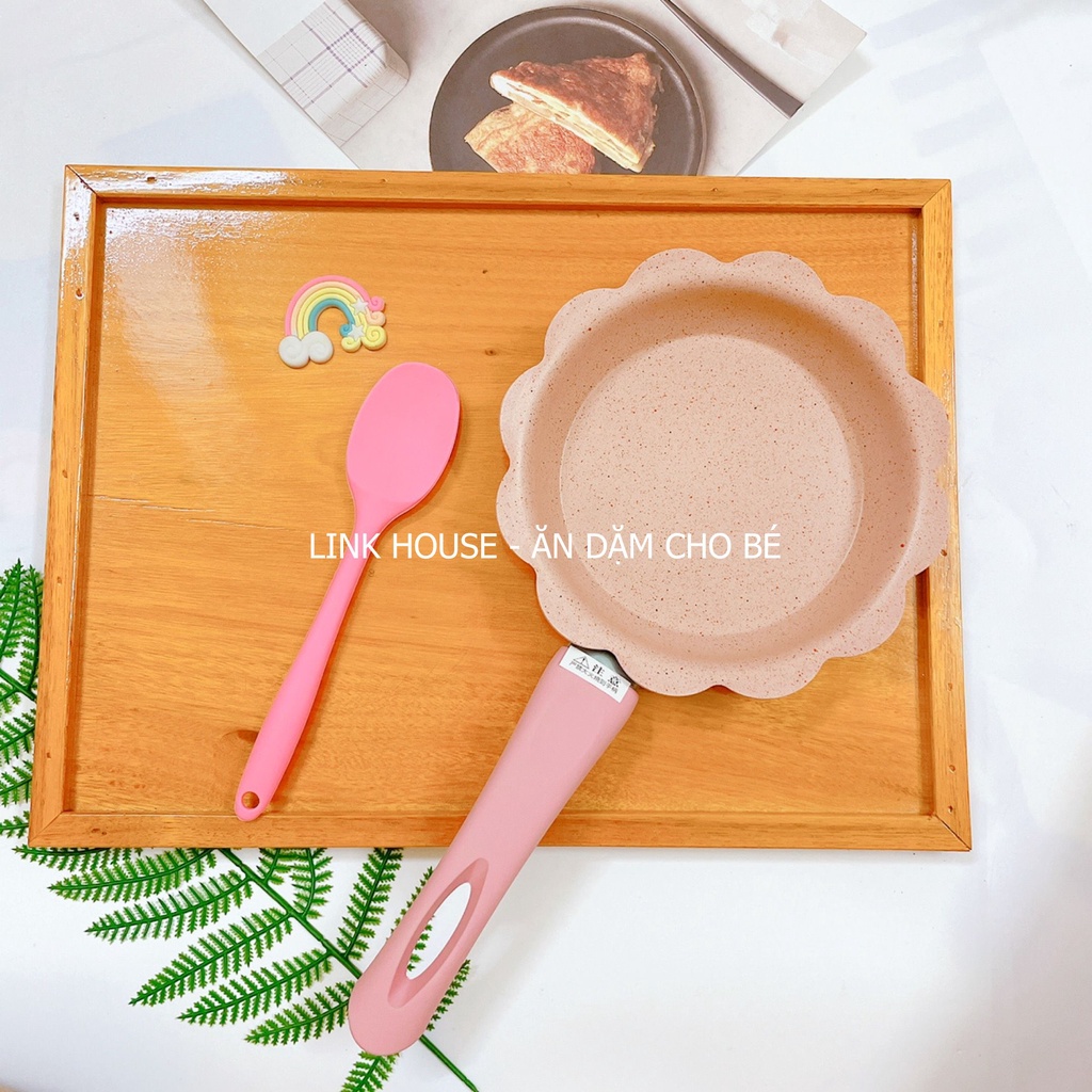 Bộ nồi chảo đá hình hoa cho bé ăn dặm cao cấp chống dính kèm lồng hấp nấu chế biến đồ gia đình dùng được bếp từ
