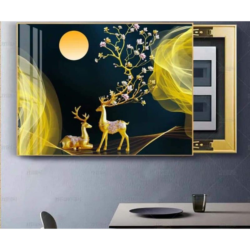 Tranh thêu chữ thập chỉ lụa đôi hươu nai MN0181