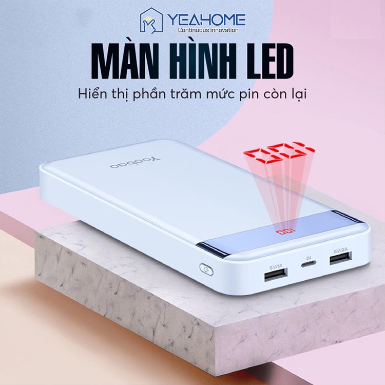 Sạc dự phòng Yoobao 20000mAh PD20, màn Hình LED, hỗ trợ sạc nhanh 18W, đa năng, có chân sạc cắm được tất cả các loại máy