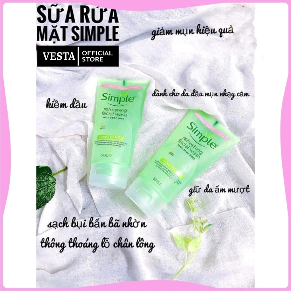 Sữa rửa mặt Simple dưỡng cấp ẩm gel dưỡng da refreshing facial wash 150ml | BigBuy360 - bigbuy360.vn