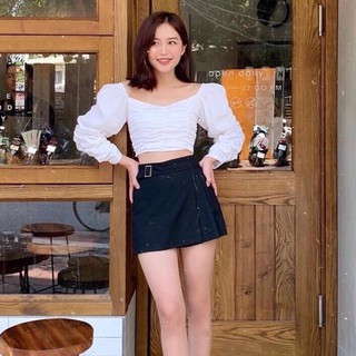 [hàng sẵn] ÁO TRỄ VAI TAY BỒNG - ÁO CROPTOP DÚM NGỰC BO CHUN TRẮNG ULAZZANG