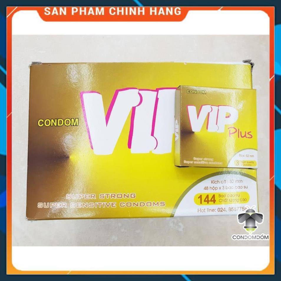 Bao cao su VIP Plus siêu mỏng/nhiều gel/49mm không bi-gai-gân, giá rẻ hơn durex/sagami/ok/olo/invisible/feel/innova xịn