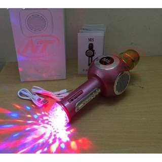 MICRO KARAOKE M8 HÀNG CAO CẤP HÁT NHƯ CA SĨ CÓ ĐÈN PHA LÊ