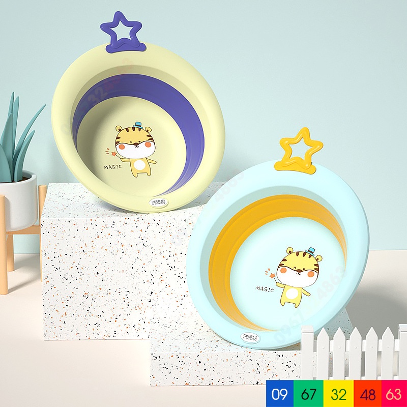 Chậu rửa mặt gấp gọn hình HỔ CAO CẤP CÓ QUAI TREO HÌNH NGÔI SAO cho bé