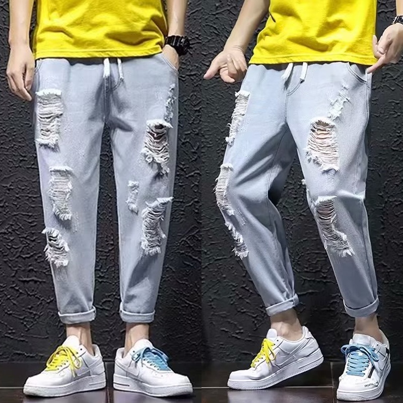 Quần jean lửng 9 tấc KT phối rách thời trang cá tính cho nam