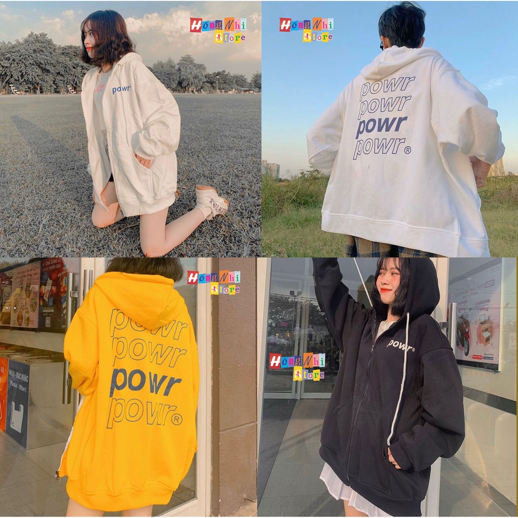 Áo Khoác Hoodie Zip In Hình POWR Oversize Ulzzang Unisex Dáng Rộng - MM