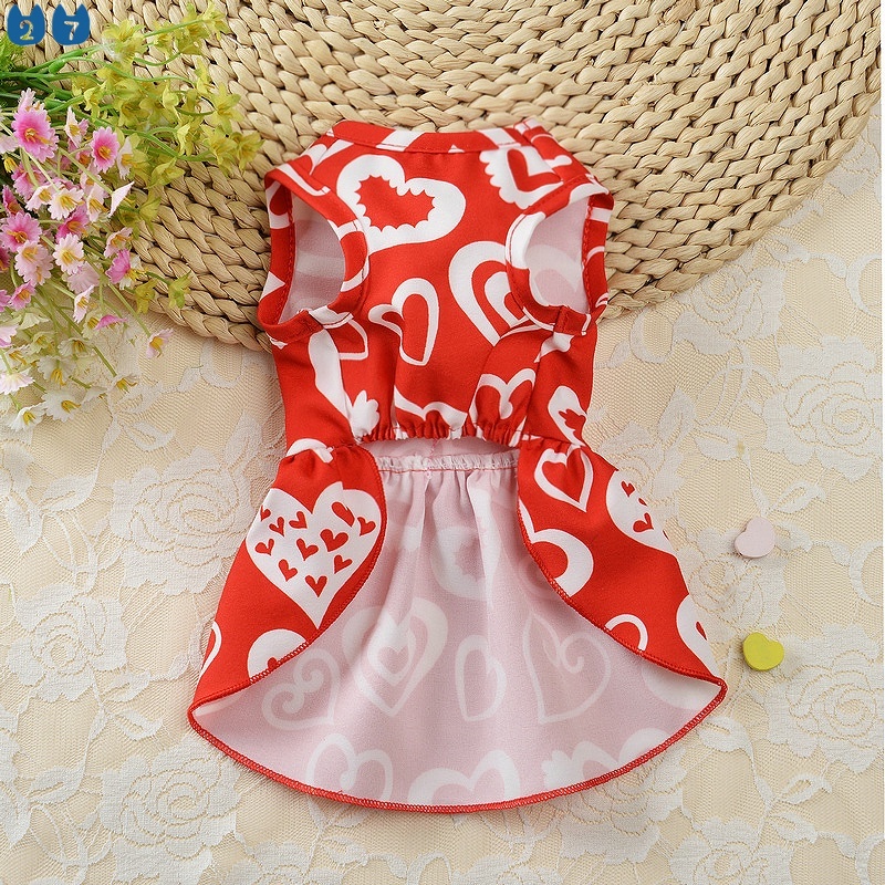 Đầm Xòe In Họa Tiết Trái Tim Đáng Yêu Cho Thú Cưng 27 Pet
