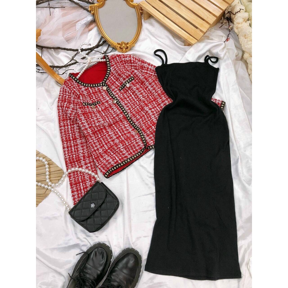 Set đồ nữ set bố áo croptop phối viềm nút với chân váy phối cúc có quần lót trong đi chơi cá tính sang chảnh QD DT060