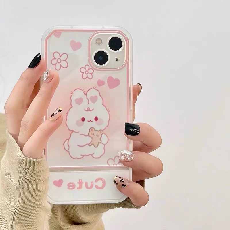 Ốp Điện Thoại TPU Silicon Giá Đỡ Hình Thỏ Dễ Thương Cho iPhone 13 13pro mini 12promax SE2020 11 Pro MAX 6S 7 8 Plus X XS XR