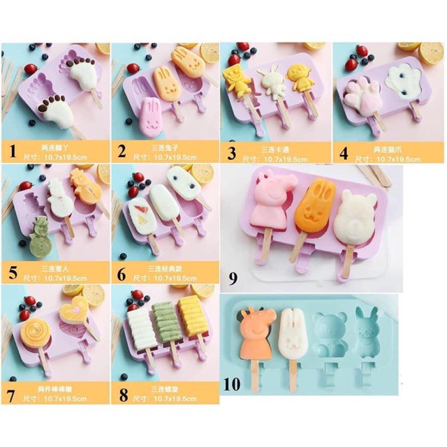 Khuôn kem silicon nhiều hình siêu cute ( tặng kèm 50 que gỗ)