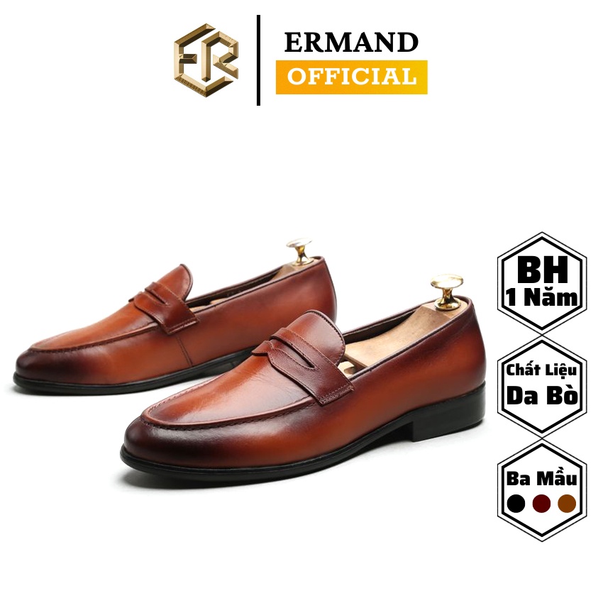 Giày lười nam ERMAND da bò thật bảo hành 1 năm kiểu dáng Penny Loafer tinh tế - Mã T162