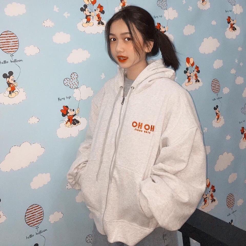 áo nỉ hoodie nữ OHOH form lửng rộng cá tính 0102