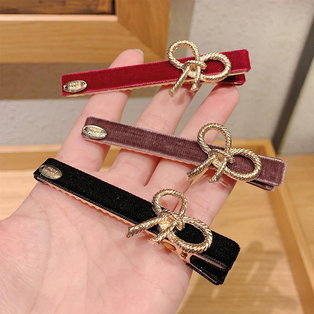 IVORY Kẹp Tóc Hình Nơ Vải Nhung Phong Cách Retro Hàn Quốc