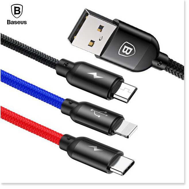 Cáp Sạc Đa Năng BASEUS 3 Đầu-Microusb-Type-C Dài 30cm/120cm Sạc 3 Thiết Bị Cùng Một Lúc Công Suất 3.5A