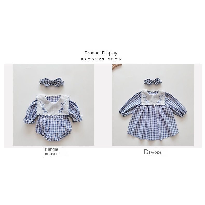 Đầm Cotton Cổ Thủy Thủ Thêu Họa Tiết Dễ Thương Kèm Băng Đô Cài Tóc Xinh Xắn Cho Bé Gái 0-5 Tuổi