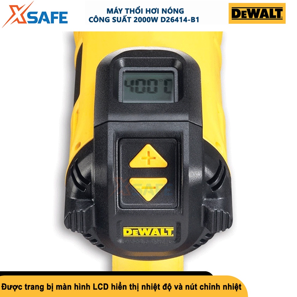 Máy thổi hơi nóng DEWALT D26414-B1 2000W máy thổi hơi nóng màn hình LCD hiển thị nhiệt độ, nút điều chỉnh nhiệt 50-600°C