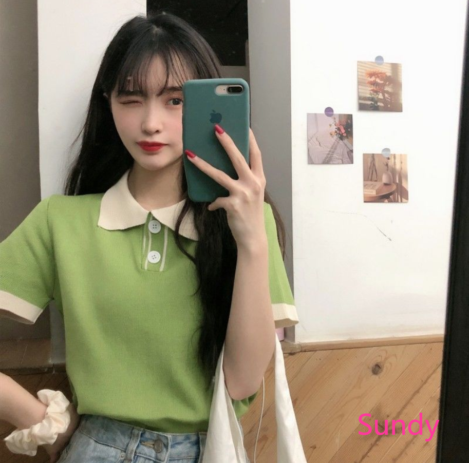 Áo thun polo ngắn tay màu trơn thời trang mùa hè năng động cho nữ
