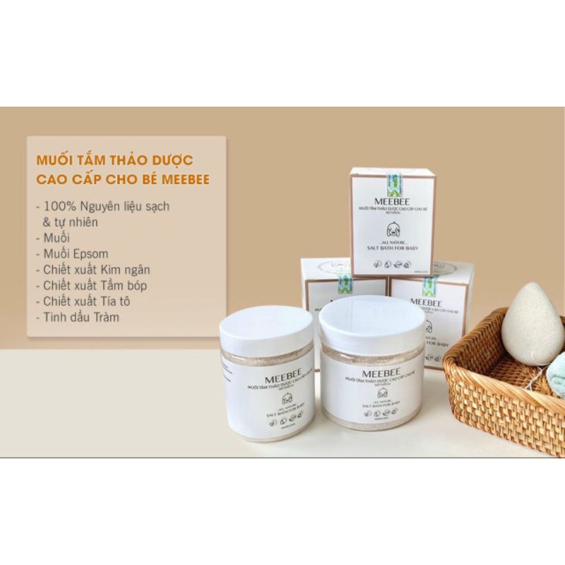 Muối tắm kèm bông cho bé thảo dược cao cấp Meebee 100% từ thảo dược SẠCH, TỰ NHIÊN