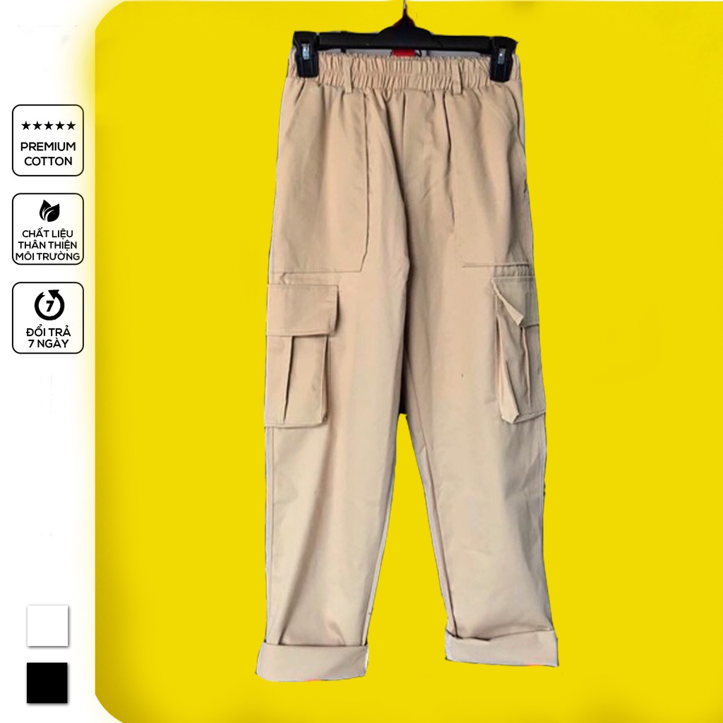 Quần Kaki Nam Nữ TÚI HỘP BOX PANTS Unisex - Kiểu quần Baggy kaki thun co dãn đen và tan be