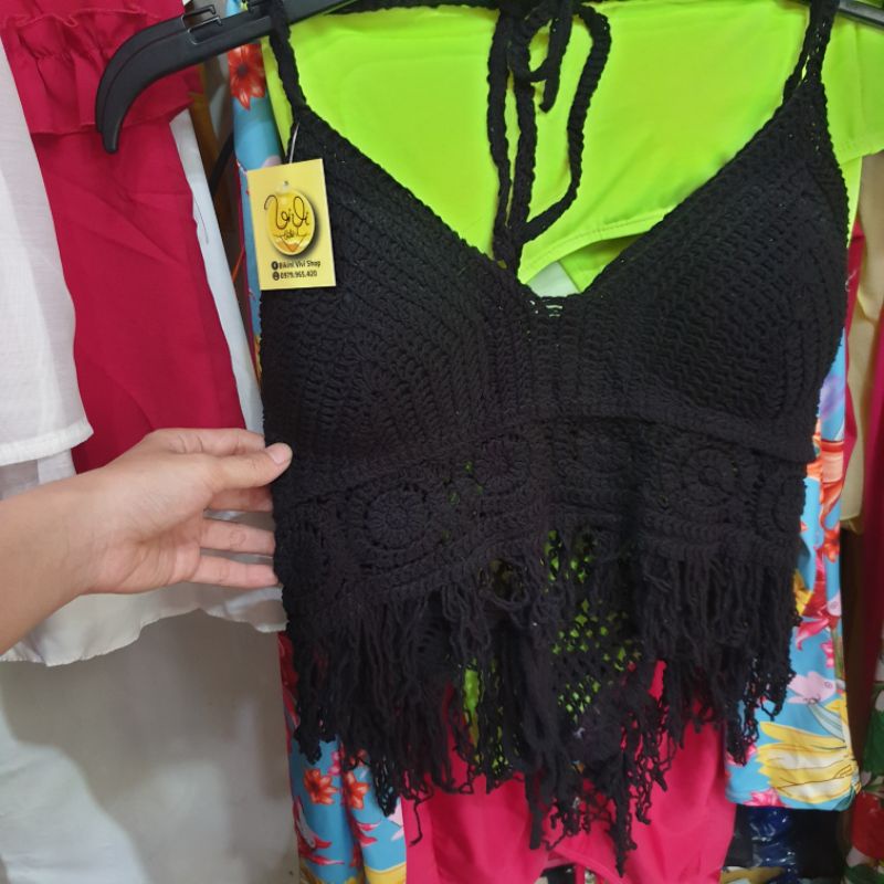 Bikini đi biển, áo len ren Quảng Châu lẻ nhiều kiểu kèm mút màu đen Vivi Shop