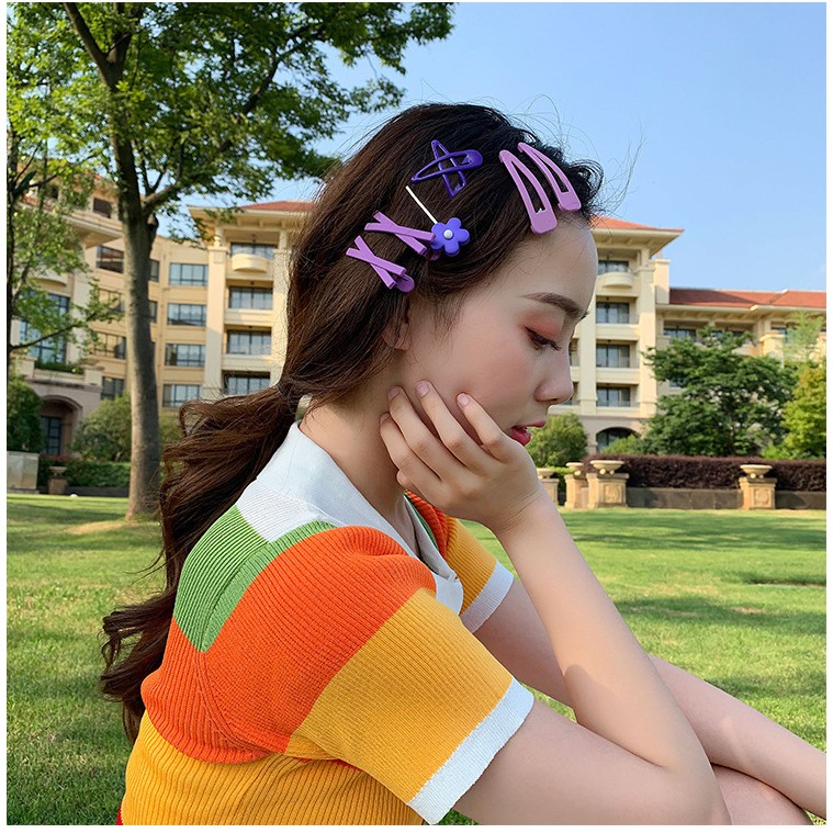 1 BỘ KẸP TÓC 7 MÓN CỰC XINH ( Hoa+ Giọt Nước+ Tam Giác+ Chữ X)
