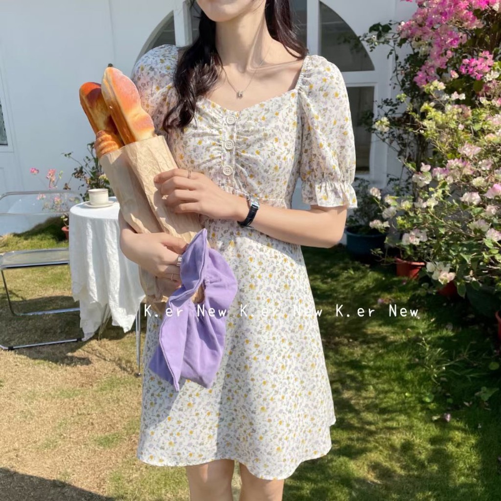 Váy hoa nhí cúc ngực dáng ngắn VKE1009-1 Ulzzang style🌸 Hàng Quảng Châu