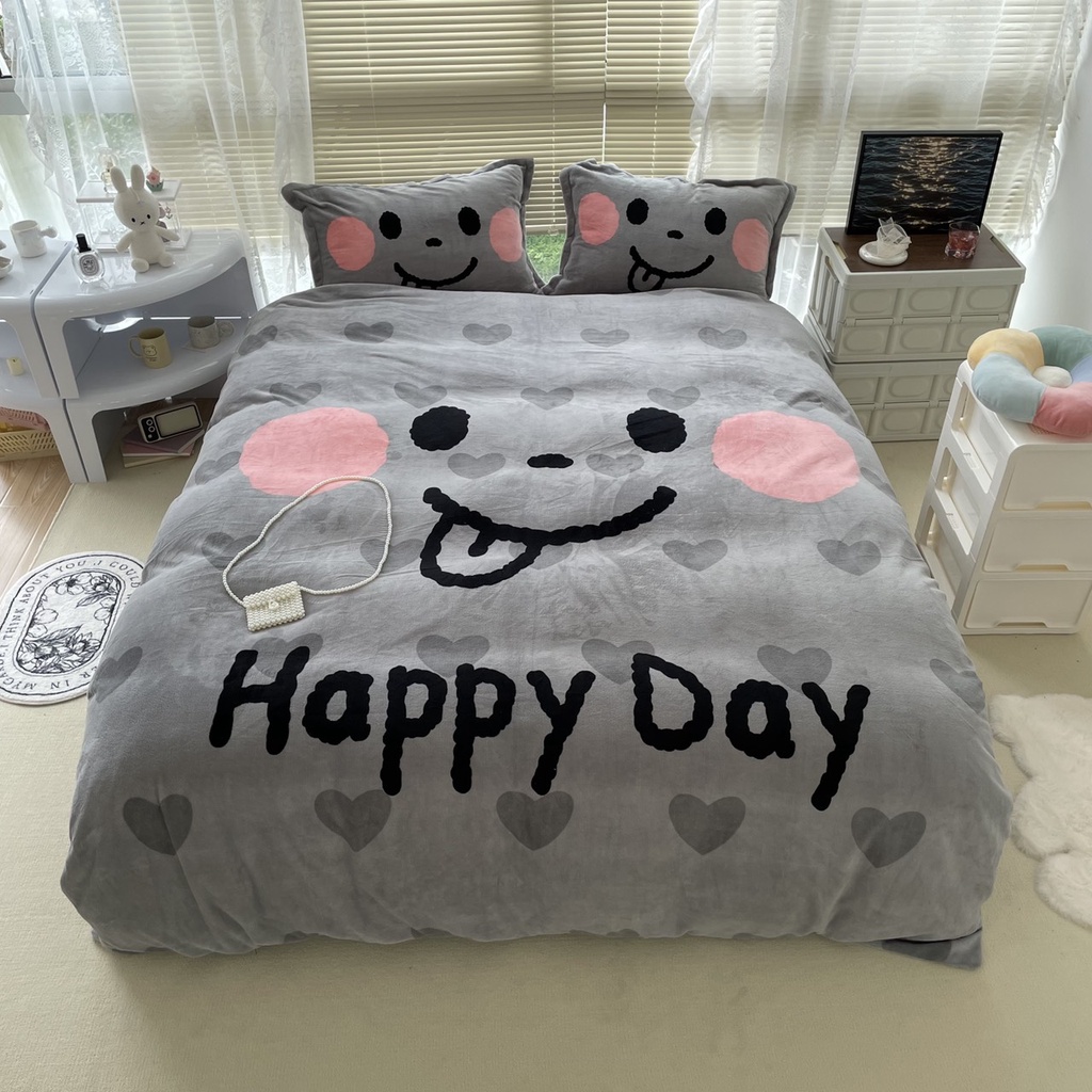Bộ chăn ga gối nỉ nhung họa tiết 3D ngộ nghĩnh dễ thương, chất liệu nỉ nhung siêu mềm mại an toàn cho bé - Home Decor