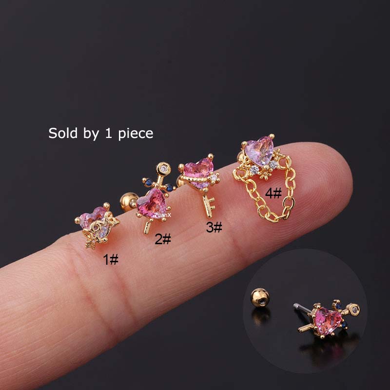 Khuyên tai thép không gỉ đính đá zircon 20Gauge thiết kế với thanh tạ sành điệu