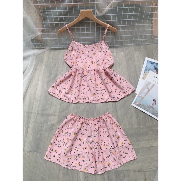 Bộ voan lụa 2 dây mặc nhà dễ thương | BigBuy360 - bigbuy360.vn