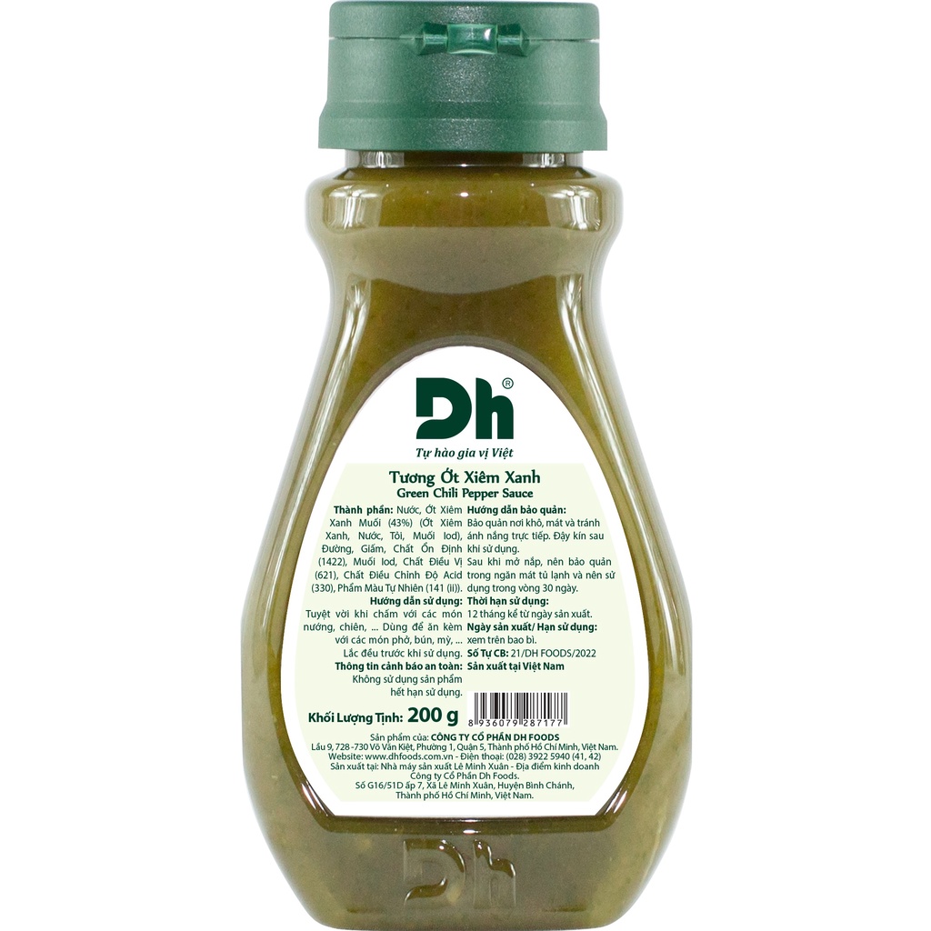 Tương ớt xiêm xanh Dh Foods gia vị chấm và ăn kèm các món nướng, chiên, phở, bún, mỳ lọ 200gr