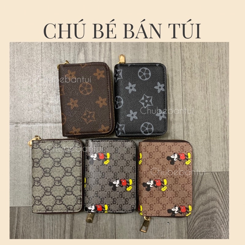 Ví mini đựng thẻ tiền nhiều ngăn hoạ tiết LV GC hình Mickey cho nữ