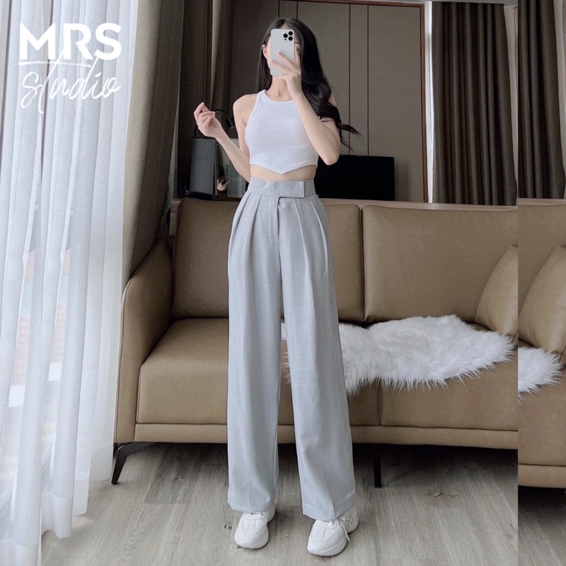 Quần tây ống rộng nữ cạp dán vải xước lưng chun MRQ005GX