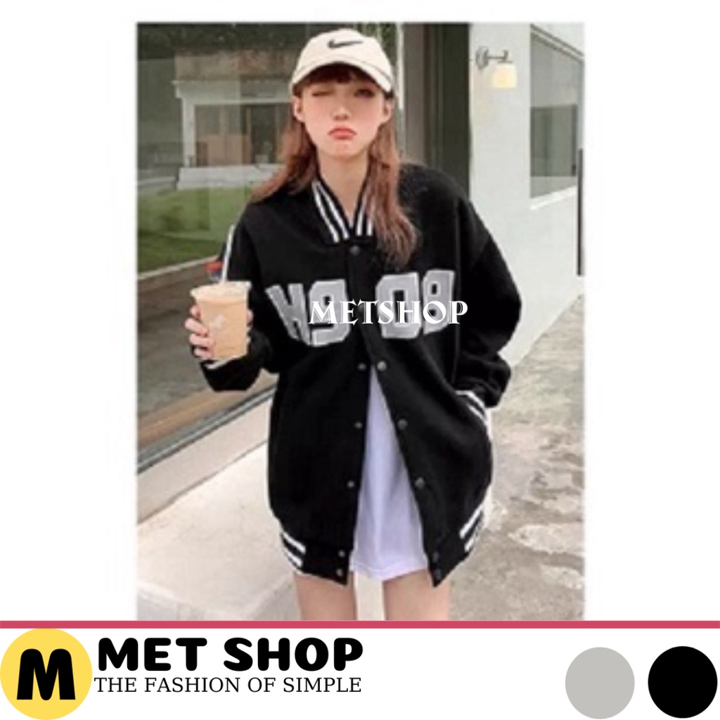 Áo bomber nam nữ unisex ,Khoác Nỉ Thu Đông Chữ H909 Form Rộng ,ao khoác bóng chày hàn quốc ulzzang - METSHOP