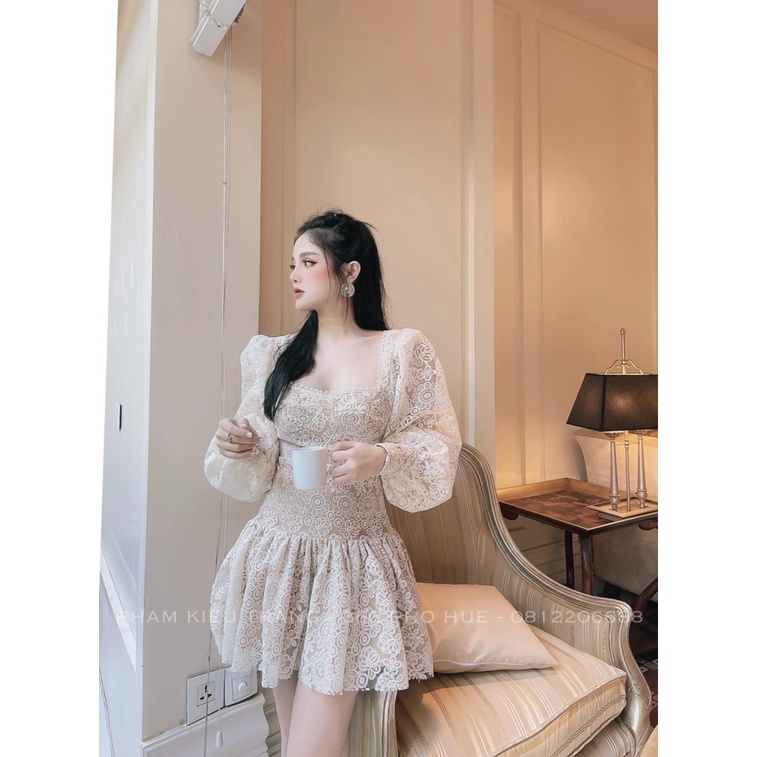 (Mẫu Mới) Đầm Ren Lót Da Dáng Xòe Siêu Tôn Dáng UP HHP