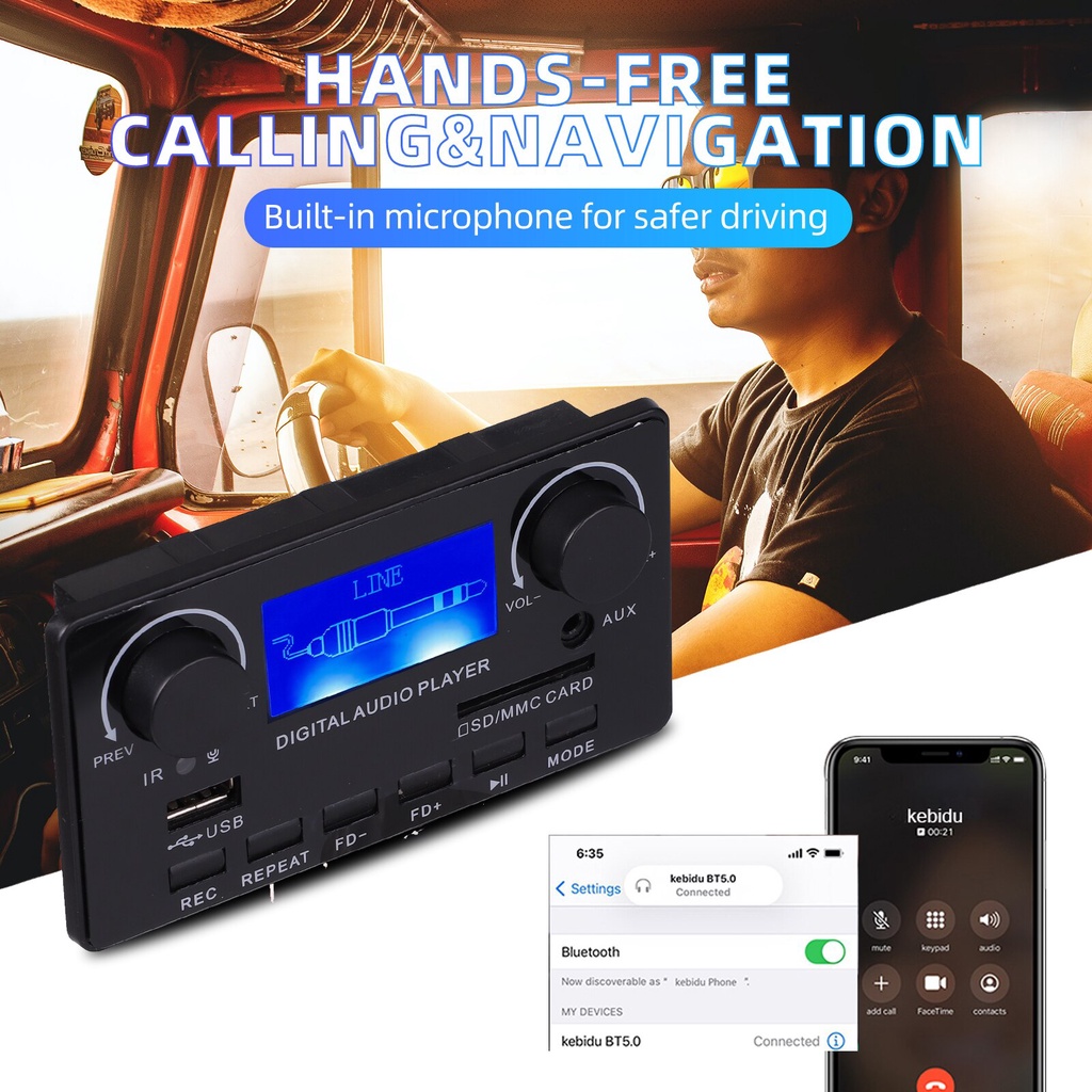 Bảng Mạch Giải Mã Bluetooth 5.0 MP3 FM DC 12V MP3 WMA WAV APE FLAC Chất Lượng Cao