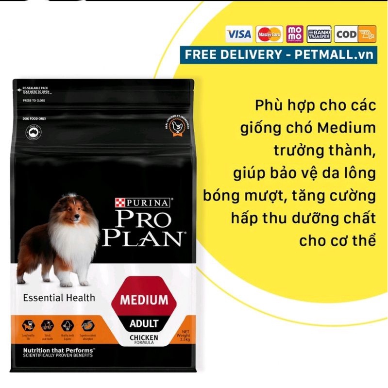 Hạt Cao cấp Purina PRO PLAN Medium Adult Chicken 2.5kg - chó trưởng thành giống vừa vị gà