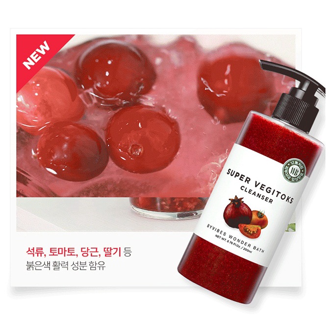 Sữa rửa mặt sủi bọt thải đ0c chiết xuất rau củ 3 in 1 Byvibes Wonder Bath Super Vegitoks Cleanser Red 300ml - Đỏ