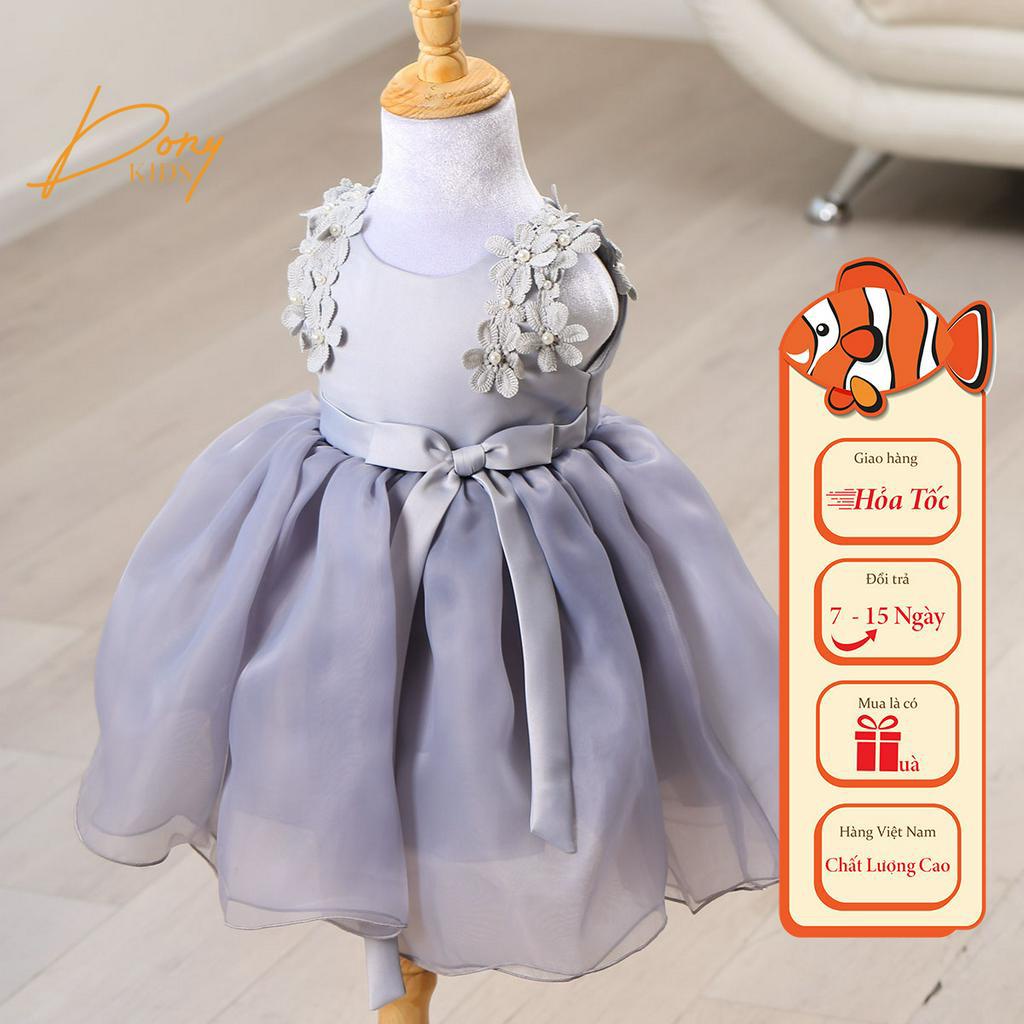 Đầm công chúa xoè bé gái DORYKIDS sát nách đính hoa eo thắt nơ xinh xắn cho trẻ em từ 1 tuổi đến 10 tuổi