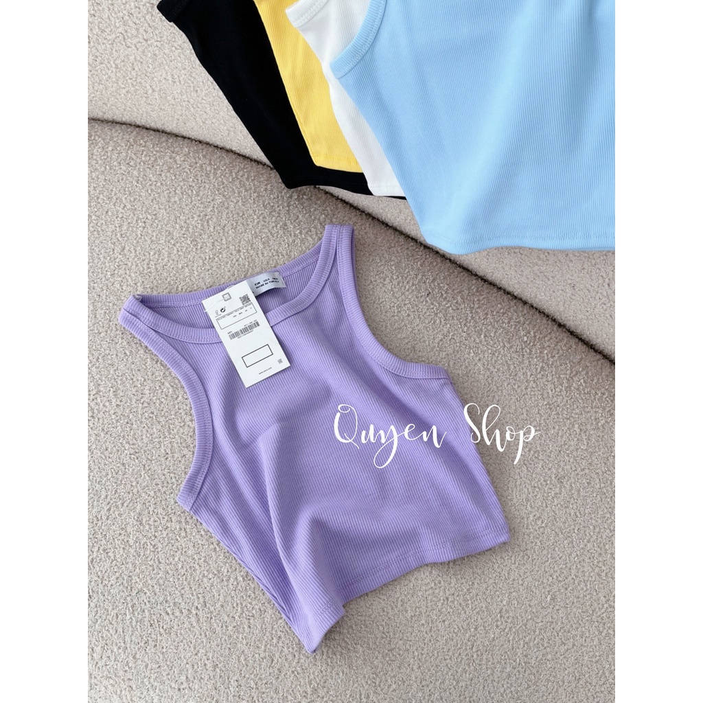 Áo ba lỗ sát nách croptop nữ ôm body, Thun gân tăm co giãn tốt_QS QUYEN SHOP