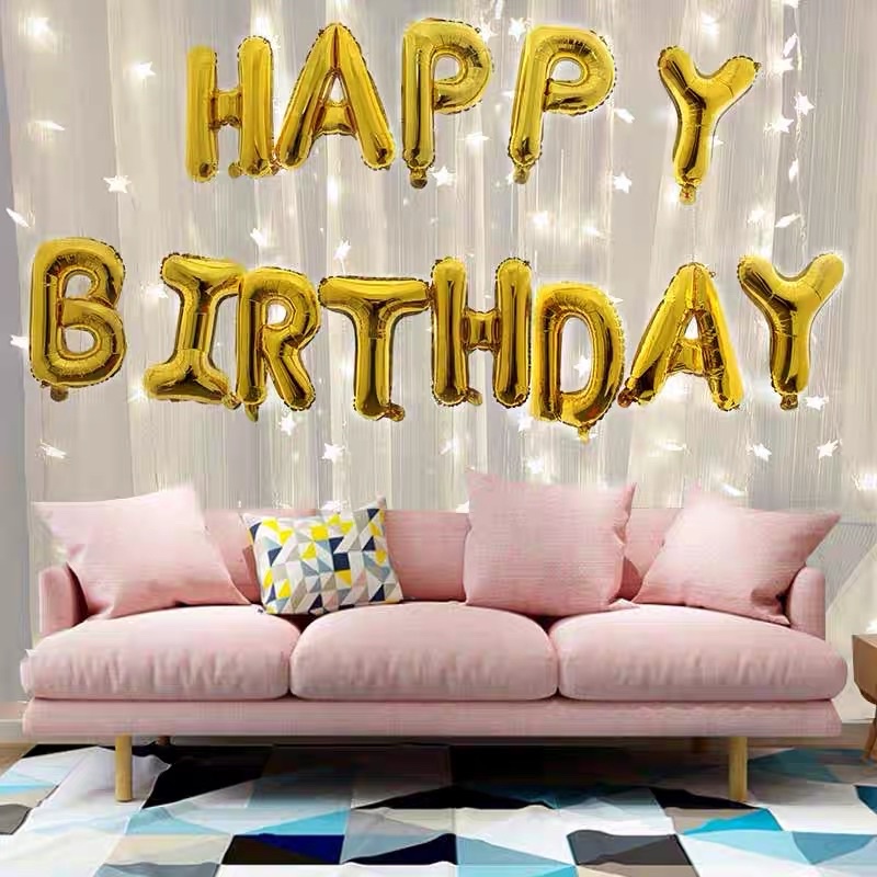 Bộ bóng lá nhôm happy birthday 16 inch và băng rôn treo sinh nhật đủ màu sắc